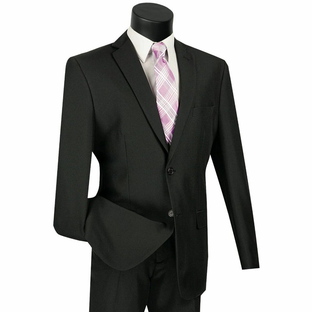 LUCCI Men's Black 2 Button Classic Fit Poplin Polyester Suit Only Size 48R